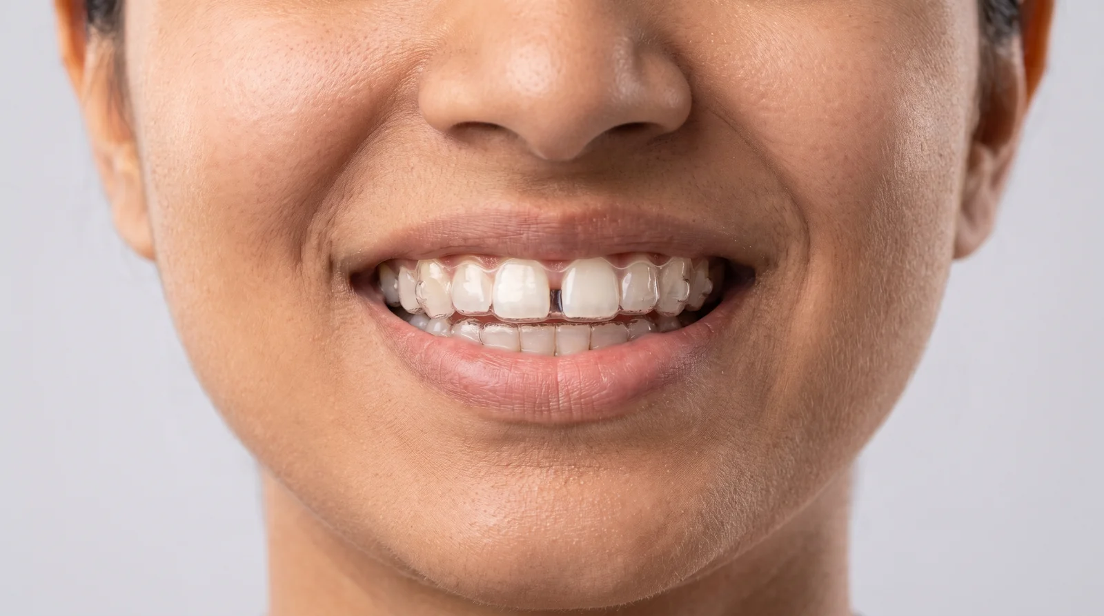 Straight, aligned smile after braces or clear aligner treatment