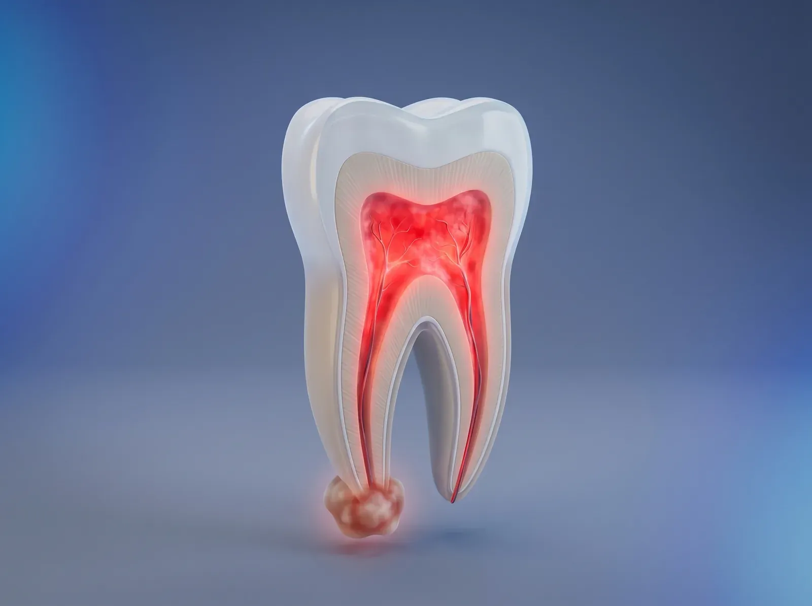 Cross-section illustration of a tooth with infected, inflamed pulp